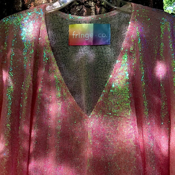 Bubblegum Pink Long Sequin Caftan Dress - Picture 3 of 8